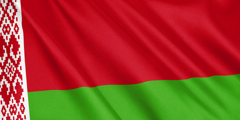 Belarus flag waving with the wind, wide format, 3D illustration. 3D rendering.