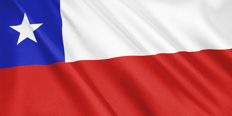 Chile flag waving with the wind, wide format, 3D illustration. 3D rendering.