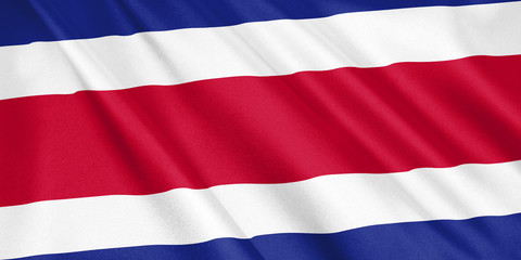 Costa Rica flag waving with the wind, wide format, 3D illustration. 3D rendering.