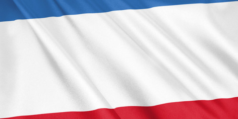 Crimea flag waving with the wind, wide format, 3D illustration. 3D rendering.