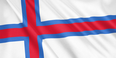 Fototapeta premium Faroe Islands flag waving with the wind, wide format, 3D illustration. 3D rendering.