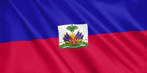 Haiti flag waving with the wind, wide format, 3D illustration. 3D rendering.