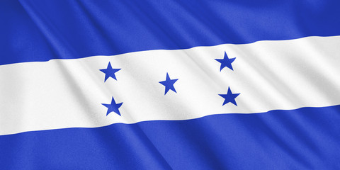 Honduras flag waving with the wind, wide format, 3D illustration. 3D rendering.