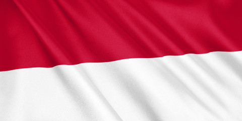 Indonesia flag waving with the wind, wide format, 3D illustration. 3D rendering.