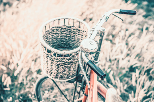 Vintage Bicycle with Summer grassfield in vintage tone style
