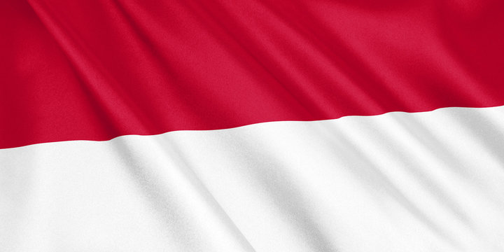 Indonesia flag waving with the wind, wide format, 3D illustration. 3D rendering.