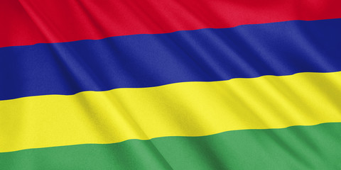 Mauritius flag waving with the wind, wide format, 3D illustration. 3D rendering.
