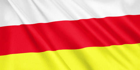 North Ossetia-Alania Islands flag waving with the wind, wide format, 3D illustration. 3D rendering.