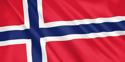 Norway flag waving with the wind, wide format, 3D illustration. 3D rendering.