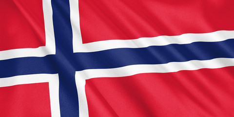 Fototapeta premium Norway flag waving with the wind, wide format, 3D illustration. 3D rendering.