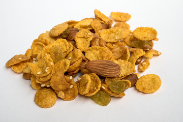 Corn flakes on white background.