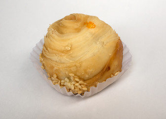 Chinese Pastry-Mung Bean with Egg Yolk isolate. Chinese Pastry on white background.