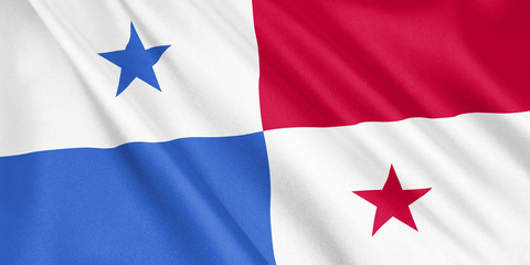 Panama flag waving with the wind, wide format, 3D illustration. 3D rendering.