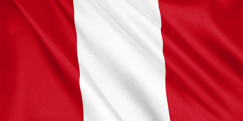 Peru flag waving with the wind, wide format, 3D illustration. 3D rendering.