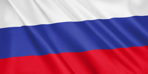 Fototapeta premium Russia flag waving with the wind, wide format, 3D illustration. 3D rendering.