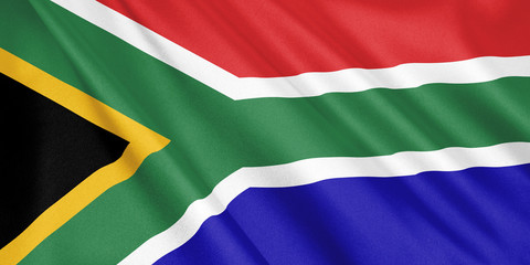 South Africa flag waving with the wind, wide format, 3D illustration. 3D rendering.