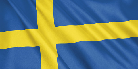 Sweden flag waving with the wind, wide format, 3D illustration. 3D rendering.