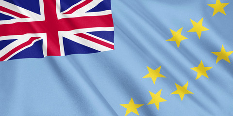 Tuvalu flag waving with the wind, wide format, 3D illustration. 3D rendering.