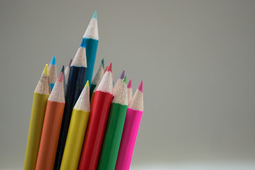 close up colorful pencils on table.