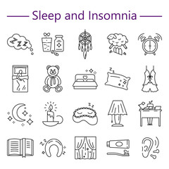 Fototapeta premium Sleep and Insomnia line icons set