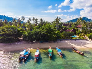 Fototapeten Tropischer Strand Aerial view of beautiful tropical beach and sea with palm and other tree in koh samui island  © siraphol