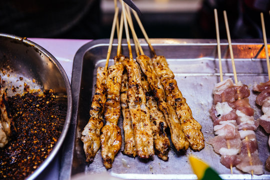 Mala Chinese BBQ is meat or vegetable grilled with Chinese hot and spicy spices.