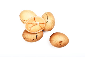 Tea eggs on white background
