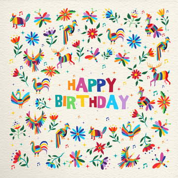 Happy birthday card with flower and animal art