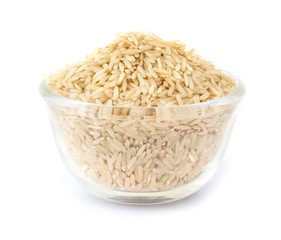 a brown rice on white background , healthy food