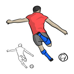 Fototapeta na wymiar soccer player shooting a ball vector illustration sketch doodle hand drawn with black lines isolated on white background