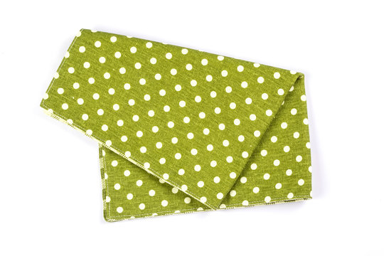 green polka dot checkered napkin table clothes  on white background.
