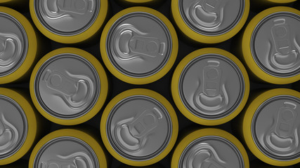 Big yellow soda cans on white background