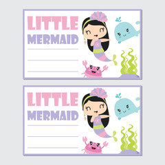 Little mermaid girl with her friend vector cartoon illustration for birthday card design, postcard, and wallpaper