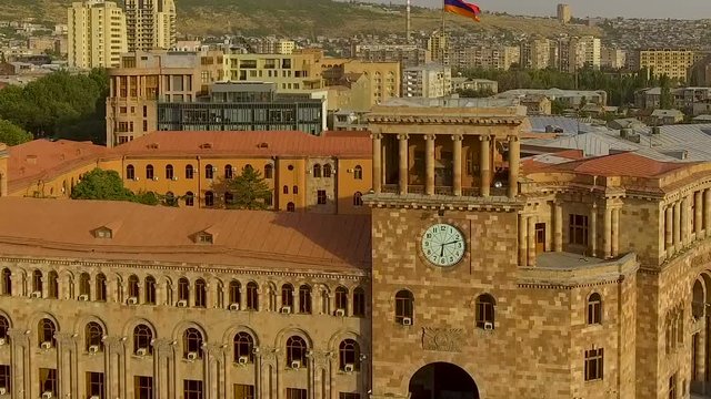 Government house in Republic Square, Yerevan cityscape, Armenia aerial view