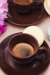 Brown cup of coffee, morning drink