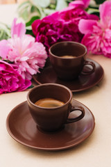 Brown cup of coffee, morning drink