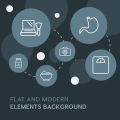 health, beauty and cosmetics outline vector icons and elements background with circle bubbles networks.Multipurpose use on websites, presentations, brochures and more