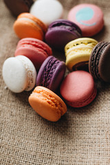 Composition of delicious colorful macaroons, sweet dessert