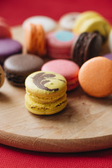 Composition of delicious colorful macaroons, sweet dessert