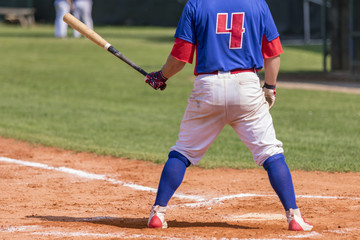 Fototapeta premium Baseball player holding baseball bat in hand