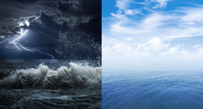 Fototapeta stormy and calm sea or ocean surface