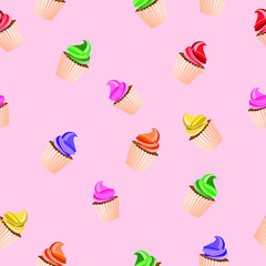 Colorful cupcake seamless pattern illustration vector