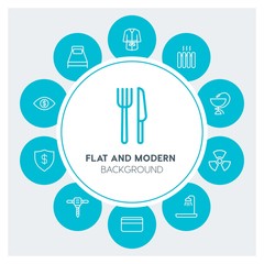 industry, health, hotel, money Infographic Circle outline Icons Set. Contains such Icons as  business,  website,  elements,  background,  pattern,  banner, fork and more. Fully Editable. Pixel Perfect