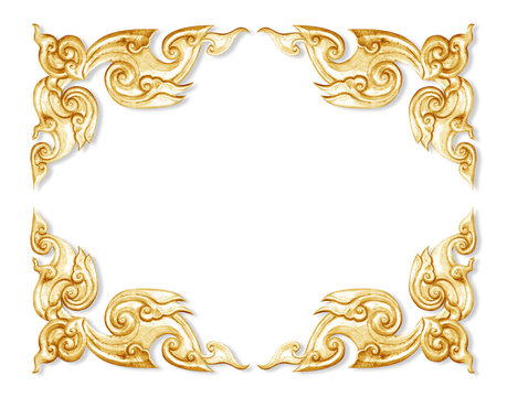 old decorative gold frame - handmade, engraved - isolated on white background