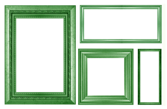 collection of vintage Green picture frame, isolated on white