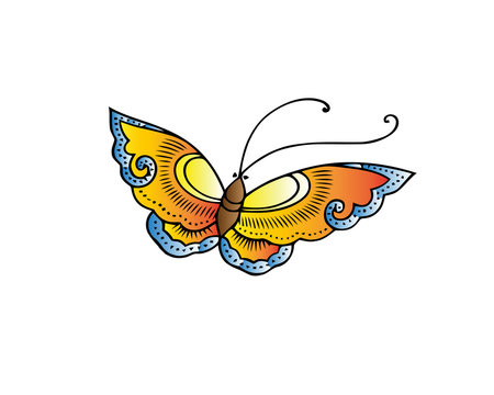 Orange butterfly in motion. Vector illustration.