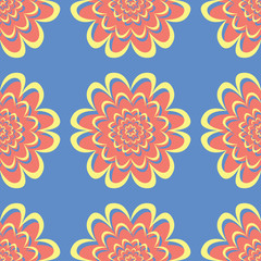 Fototapeta na wymiar Floral seamless pattern. Red and yellow flower elements on blue background