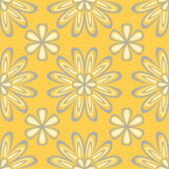 Seamless floral pattern. Bright yellow background with flower designs