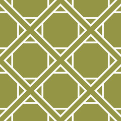 Geometric ornament. Olive green and white seamless pattern