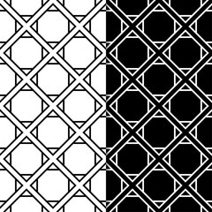 Set of geometric ornaments. Black and white seamless patterns